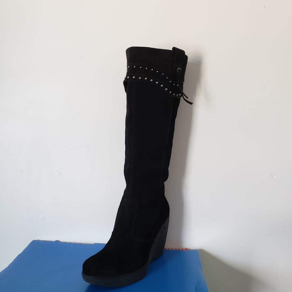 Nero Guardini Italian Suede Wedge Southwestern Tall Riding boot Full Zipper 39/9